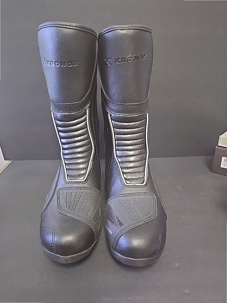 Kronox Motorcycle Riding Boots Men Touring Water Resistant Black PU Leather NEW