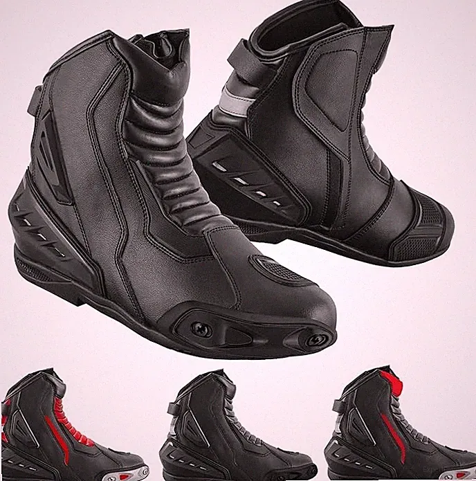 Mens Motorbike Leather Boots Short Ankle Waterproof Shoes Protective Footwear